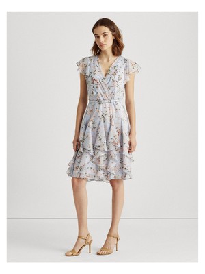 

LAUREN RALPH LAUREN Женское голубое платье с поясом и каскадными оборками на подкладке, Light blue