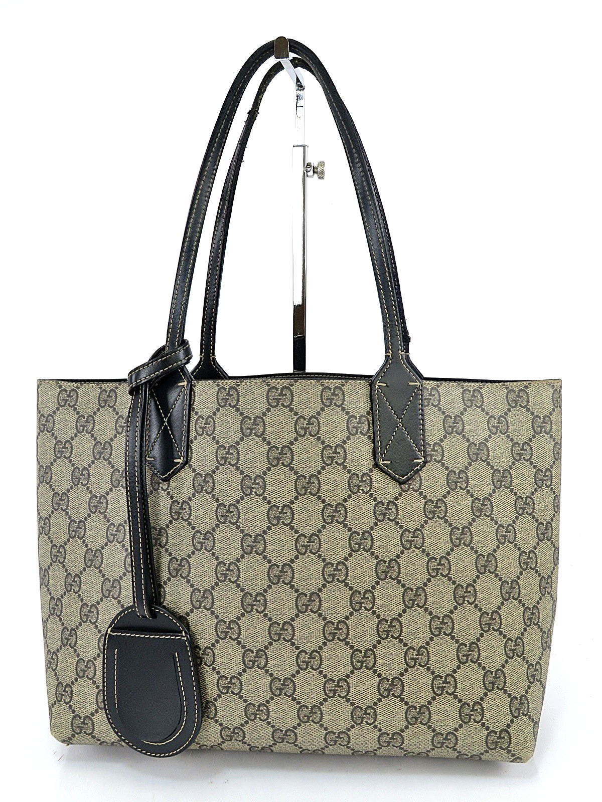 GUCCI PVCトート Auth GUCCI Brown GG and Black PVC Canvas Reversible Tote Bag Purse