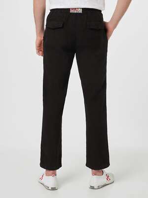Pre-owned Mc2 Saint Barth Man Black Linen Calais Pants With Drawstring