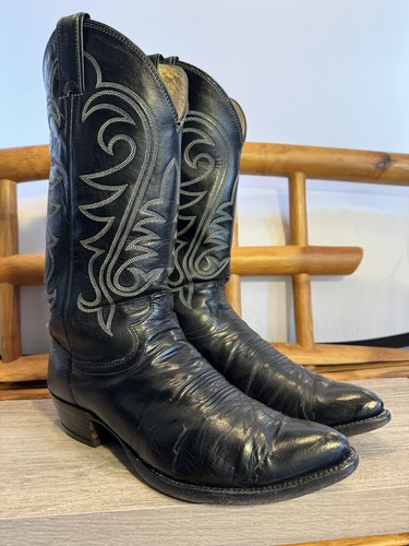 【希少品】Vintage Western Boots 8.5 EE　Justin VINTAGE JUSTIN BLACK LEATHER COWBOY BOOTS SIZE 8.5 D WESTERN STYLE