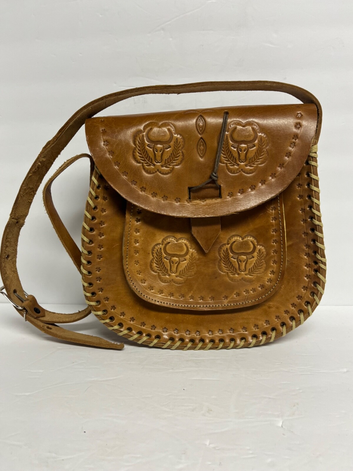 Leather Handbag Purse Hand Tooled Mexican Shoulder Bag Cow