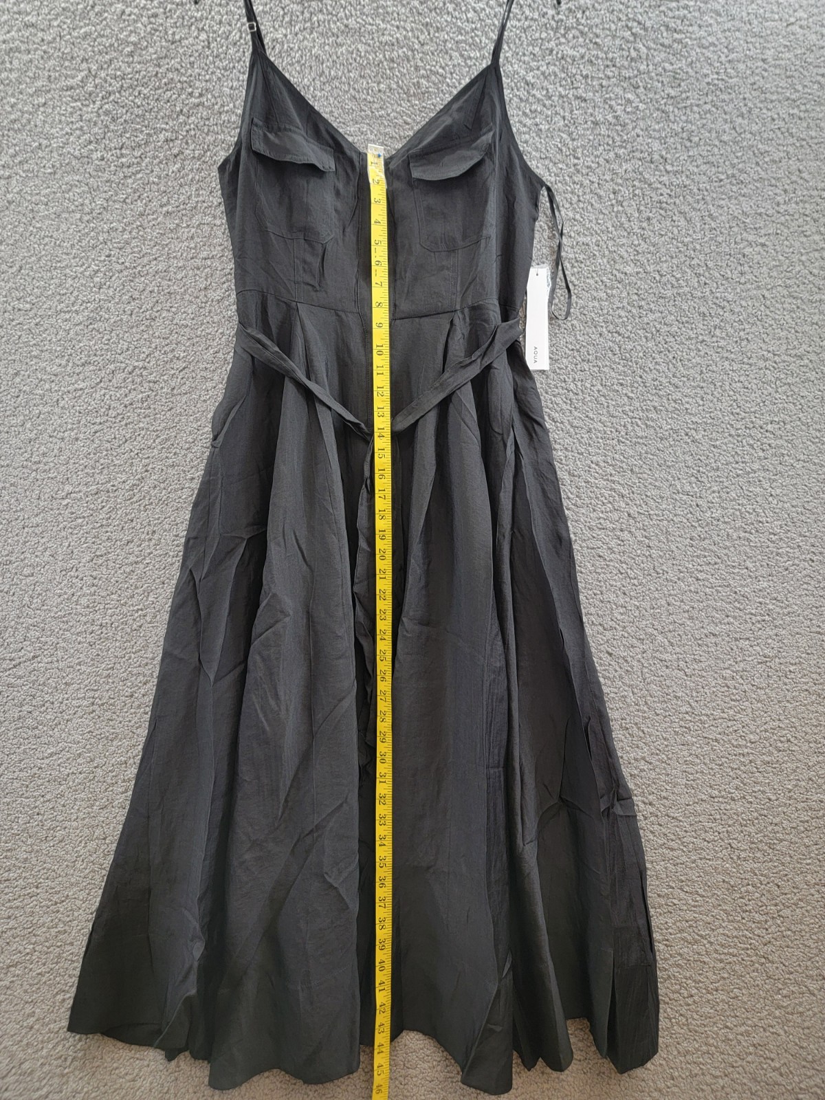 AQUA Utility Midi Dress Women's M Black Sweetheart Neck Flap Pocket Button Front - Picture 6 of 14