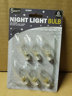 6 Clear Night Light/Appliance Bulb 5 Watt Replacement C7 120v 6pc