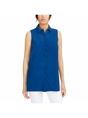 

ALFANI Женский синий топ без рукавов с разрезами и воротником на пуговицах, размер