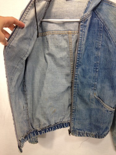 VTG GWG Denim Jean Coat Jacket Small Full Zip Hooded Blue Union Made in Canada
