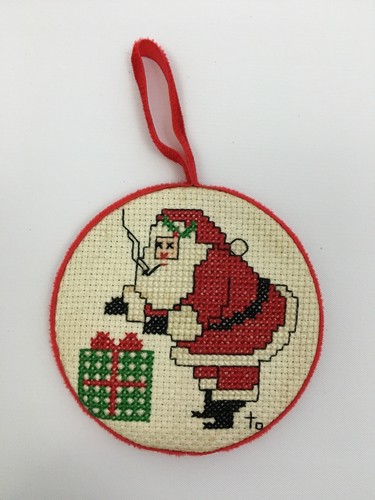 Cross Stitch Christmas Round Completed Needlepoint Ornaments Poinsetta Cardinal