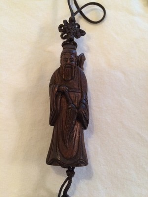 Boxwood Lu Dongbin Figure Drawstring (early 1800's) 2.25