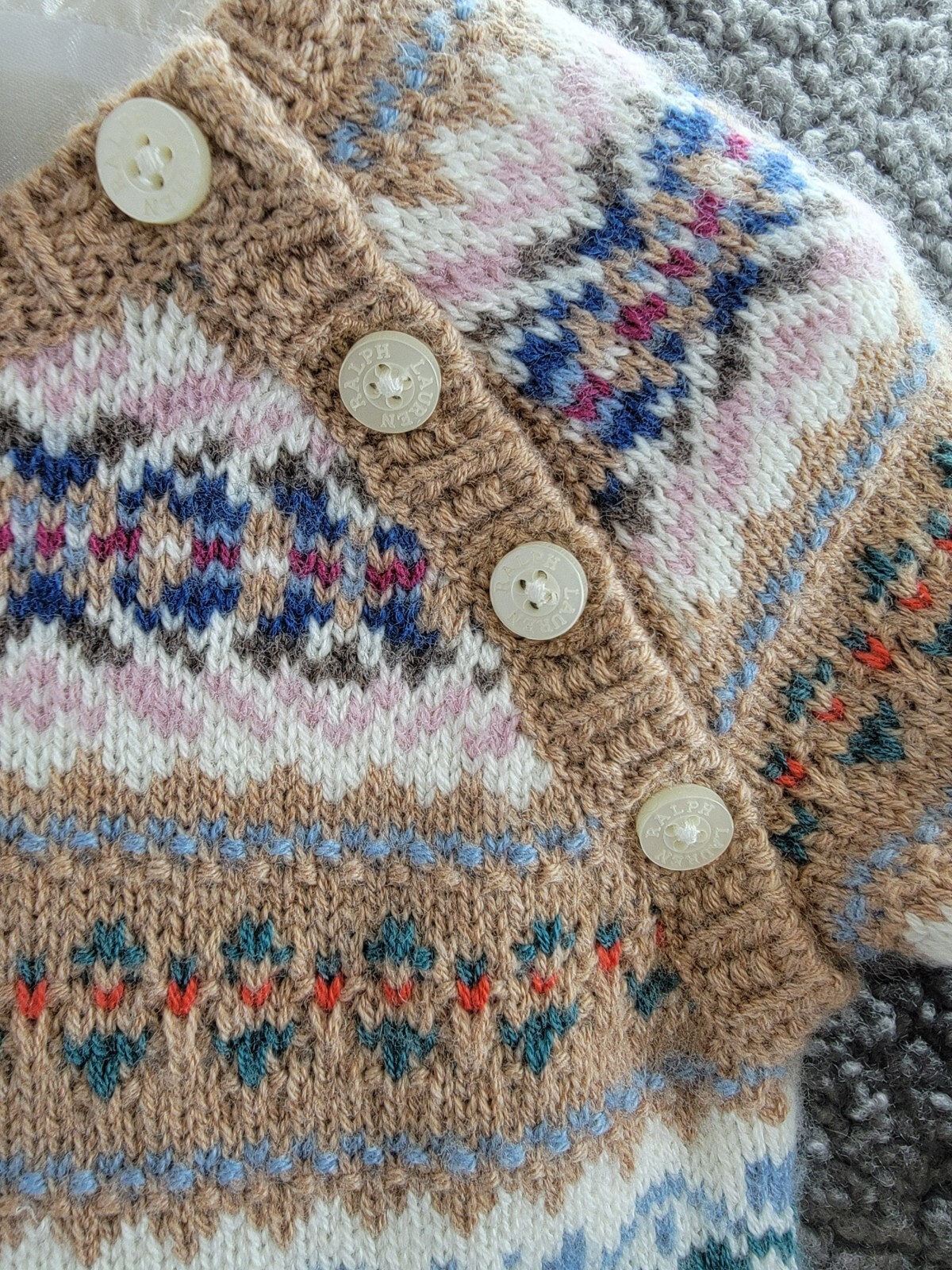 Ralph Lauren Fair Isle Wool Blend Sweater Coveralls Baby Boys' 3-6M Khaki Multi - Picture 12 of 20
