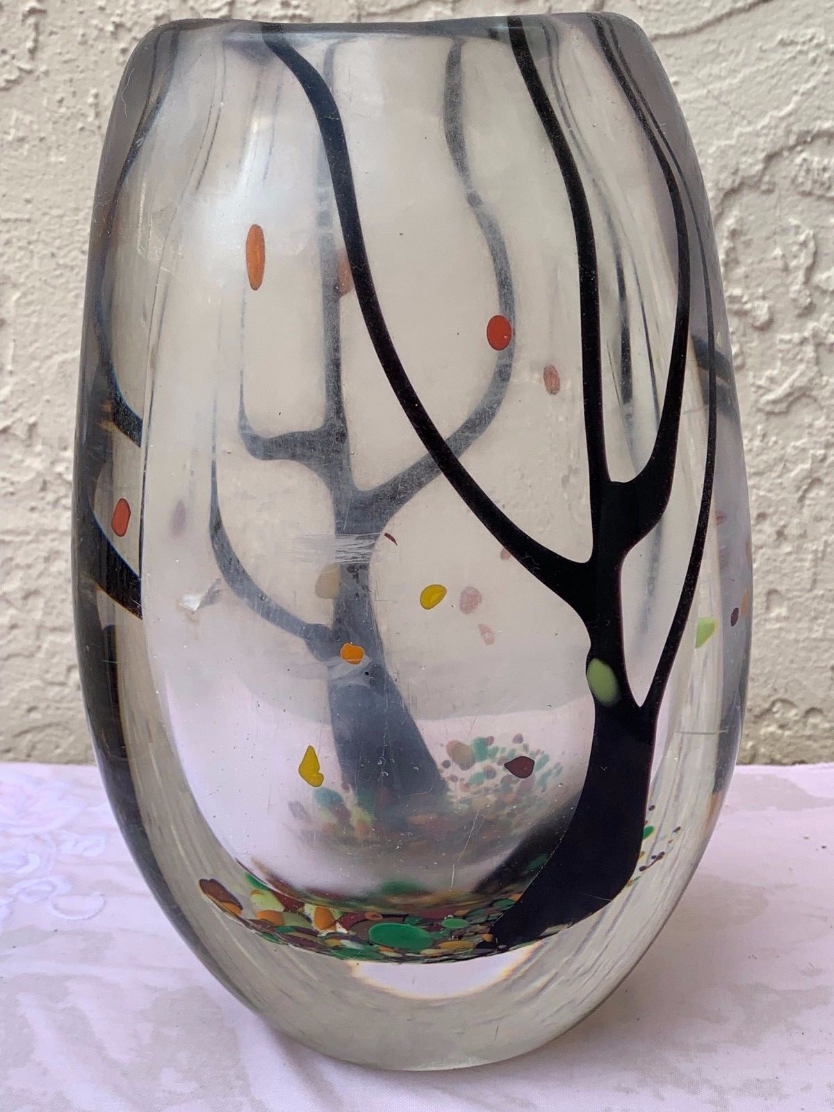 KOSTA BODA VICKE LINDSTRAND LU 1950’s UNIQUE AUTUMN TREE LEAVES GLASS VASE