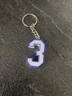 Porte Clefs F1 Ricciardo 3, blanc et bleu, 3cm x 4cm