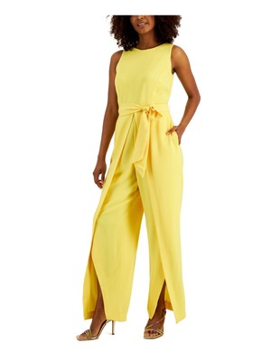 

INC DRESSES Женский желтый комбинезон с поясом и поясом Flyaway Legs без рукавов с широкими штанинами
