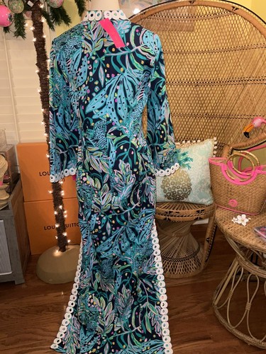 Pre-owned Lilly Pulitzer Shealyn Maxi Caftan Catty Purrsonality Size 14 In Multicolor