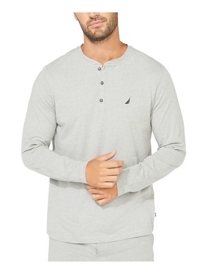 

NAUTICA Intimates Серая рубашка для сна с вырезом Henley и застежкой на три пуговицы, Серый