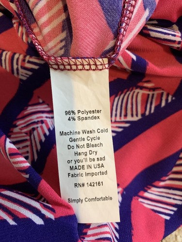 EUC LuLaRoe Kids Azure Skirt Size 8  Blue Hot Pink White Lines Rectangle