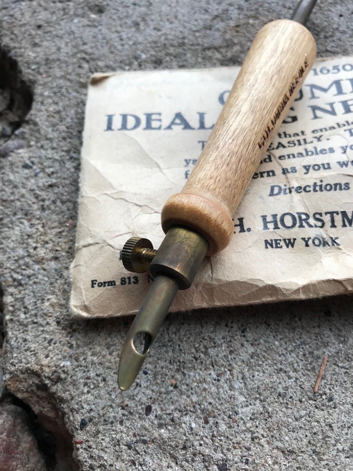 Antique Wooden Columbia Rug Needle No. 1 with Original Instructions and Package