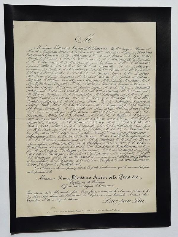 Massias Jurien De La Graviere Servatius Faire Part Bauffremont Montrichard 1884