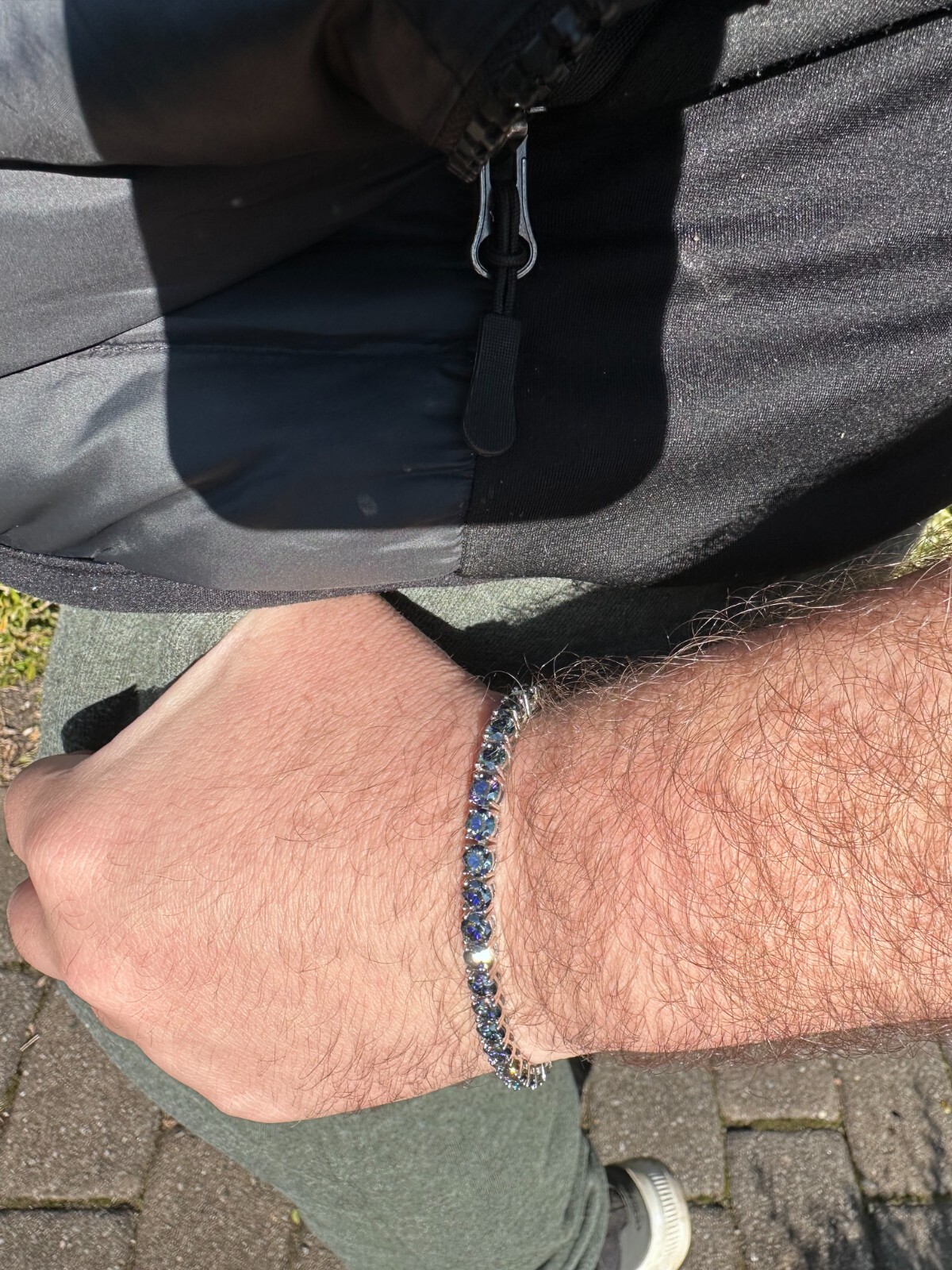 Pre-owned Silver Real Iced Dark Blue Moissanite 5mm Tennis Bracelet 925  Pass Diamond Test