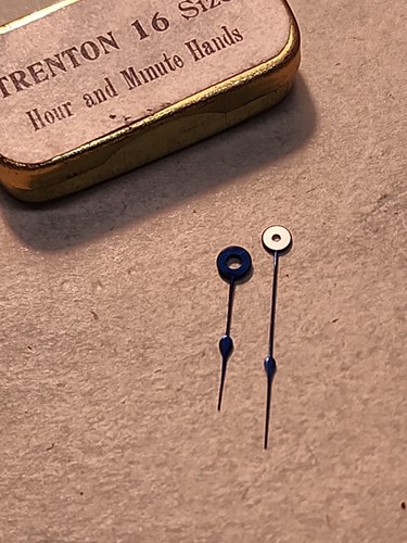 Set Of NOS Trenton 16s Blue Spade Hour/Minute Hands-140/85 Hole Sizes