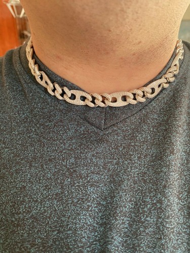 Pre-owned Silver Solid 925  Mens Figarucci Gucci Link Cuban Chain Cz Hip Hop Figaro