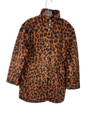 Marine Layer Stephanie Cocoon Coat Faux Fur Women's S Brown Cheetah New Wool Bld