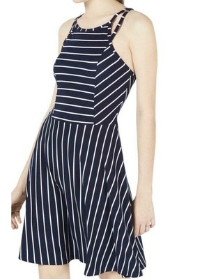 

Женское темно-синее короткое платье на тонких бретельках PLANET GOLD + расклешенное платье размера, Navy