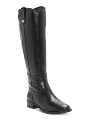 

INC Женские кожаные ботинки для верховой езды Black Fawne Round Toe с наборным каблуком и застежкой-молнией, Черный, FAWNE