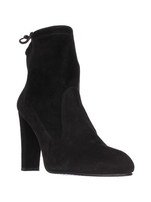 STUART WEITZMAN Женские кожаные ботильоны черного цвета с круглым носком на блочном каблуке, размер 10 м