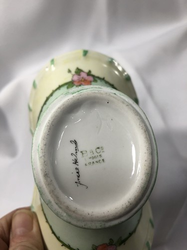 B & C Co Limoge France Porcelain Hand Painted Basket Artist Signed Spring Green