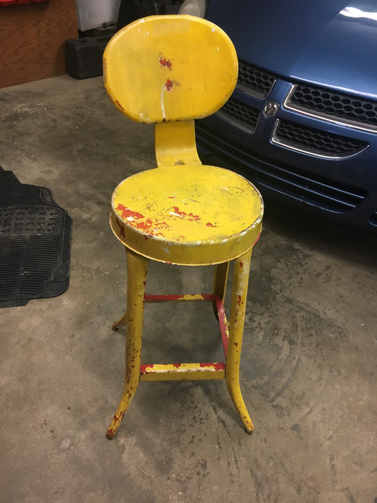 Vintage Kitchen Stool Garden Plant Stand Shabby Yellow Chipped Paint Rustic Farm