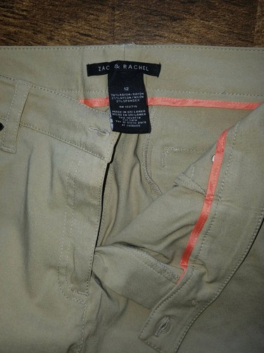 Women's outfit lot brown grey cardigan Large Zac & Rachel tan pants 12 NWOT