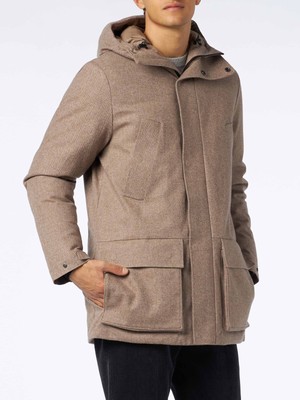 Pre-owned Mc2 Saint Barth Man Hooded Parka With Herringbone Print In White