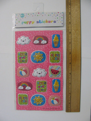Unbranded Puffy Stickers SUMMER Sun Rainbow Ice Cream Beach Ball Watermelon NOS