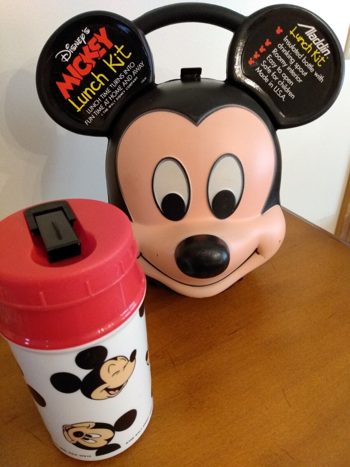 Vintage Mickey Mouse Head Lunch Box with Thermos