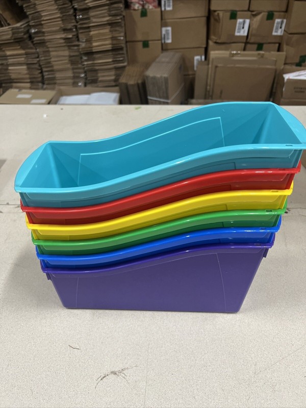 Storex Large Book Bin, Interlocking Plastic Organizer (6 PACK)