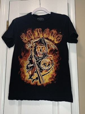 Sons Of Anarchy Shirt Samcro Flames Grim Reaper Sz S Black Tee