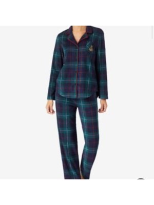 

RALPH LAUREN Нижнее белье Зеленые прямые брюки для сна в клетку, Зеленый