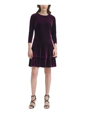 

DKNY Женское фиолетовое бархатное платье-футляр с рукавами 3/4 выше колена для вечеринок, Фиолетовый
