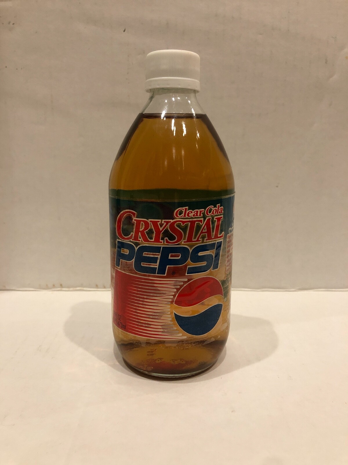 Original Vintage 1993 Clear Cola Crystal Pepsi Glass Bottle 16 oz. Full