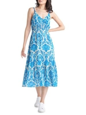 

BLACK TAPE Женская синяя юбка на подкладке без рукавов с V-образным вырезом Midi Fit + Flare Dress, Синий