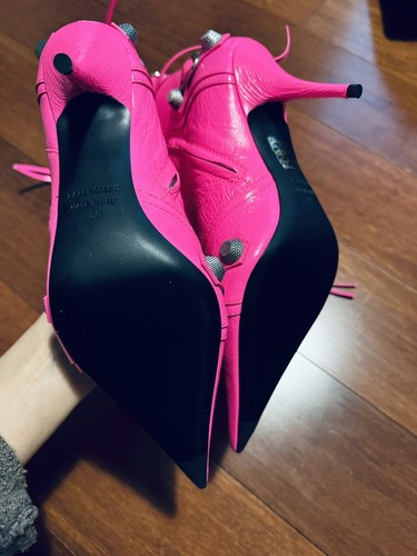 Pre-owned Balenciaga Final $  Cagole Pointed Toe Leather Boots Fluo Pink Size Eu 39 $1,795
