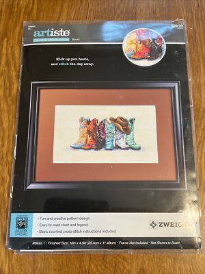 Artiste Cross Stitch Kit Boots Cowboy Cowgirl 10x4.5 New Damaged Packaging