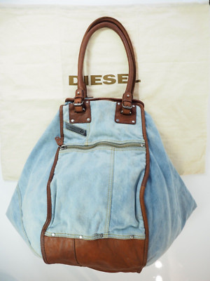 Diesel Divina Bag Denim Leather Extra Large Holdall Weekend Bag Shoulder Bag New