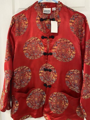 VTG Chicos Design Beijing Jacket Red Print Size 1