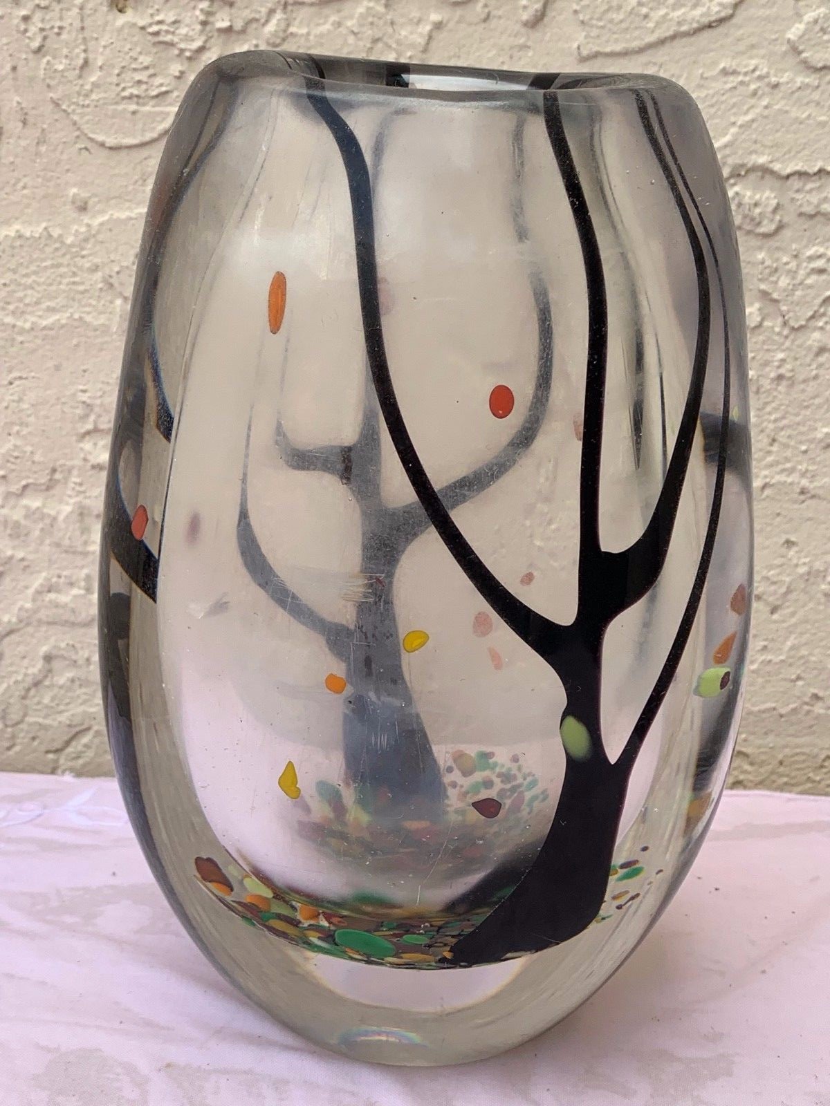 KOSTA BODA VICKE LINDSTRAND LU 1950’s UNIQUE AUTUMN TREE LEAVES GLASS VASE