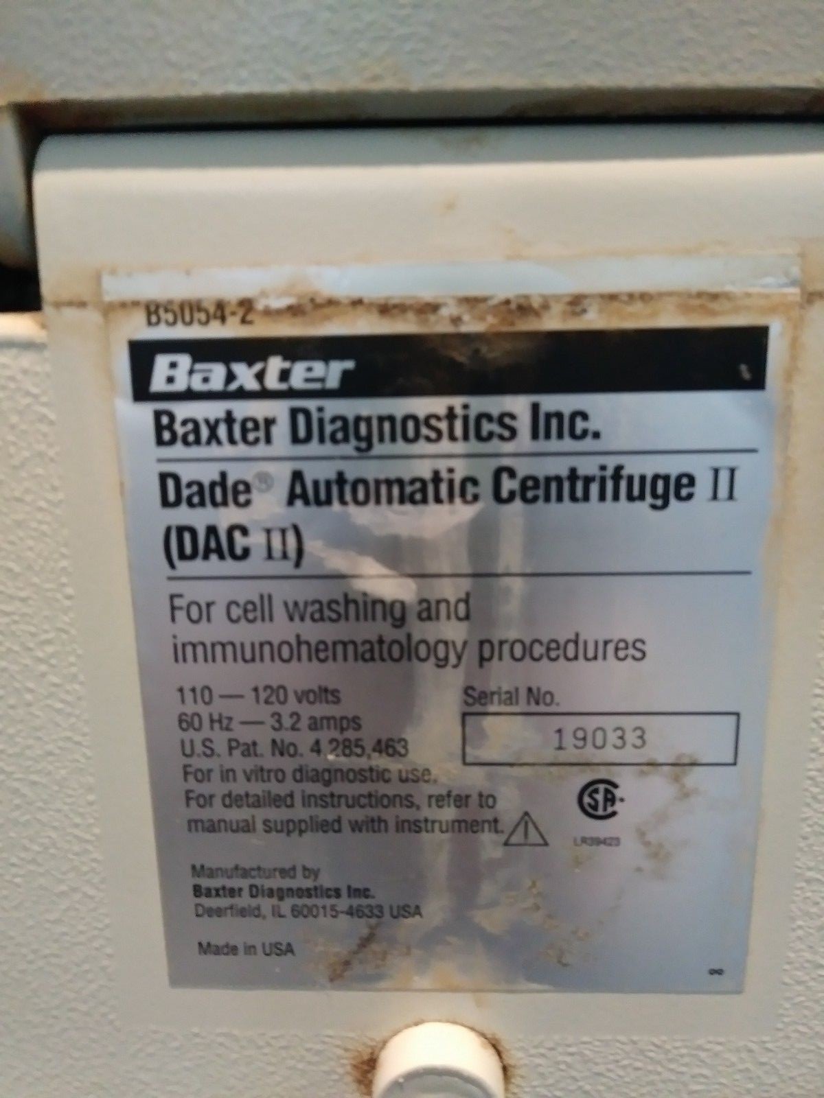 Baxter Dade DAC II Centrifuge   (C2-2)