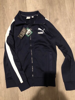 Mens Puma Brand Track Jacket Sport Stripe T7 Thick Small  Weight Zip Up Pocket