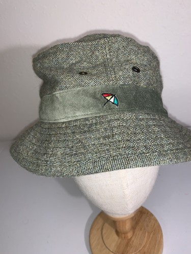 Vintage Arnold Palmer Green Embroidered Umbrella Bucket Golfing Sun Hat Cap Knit