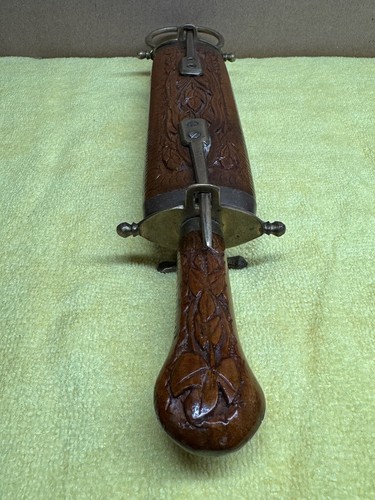 Antique Brass And Carved Wood Sheath Knife & Scissor - Used Has Flaws Read -