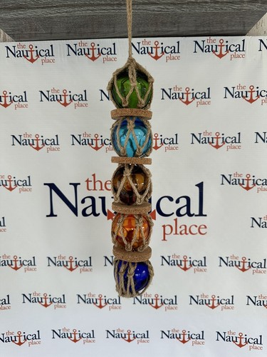(5) 2" Glass Fishing Floats On Rope ~ Nautical Fish Net Decor ~ Green Blue Amber