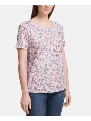 

DKNY Женская футболка с коротким рукавом и воротником-стойкой, Фиолетовый